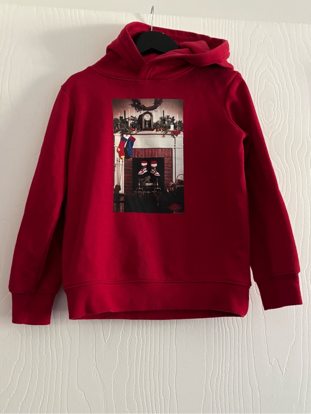 Jordan Kids Red Holiday Hoodie with Fireplace Graphic